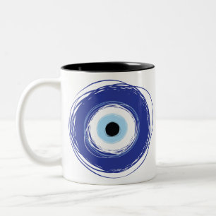 Evil Eye Artistic Blue Greek Two-Tone Coffee Mug