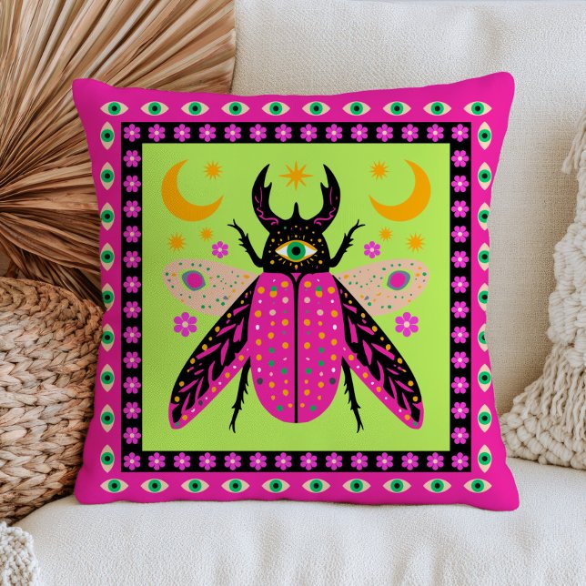 Evil Eye Beetle Funky Insect Design Bold Celestial Cushion (Creator Uploaded)