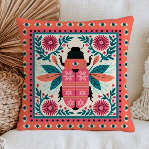 Evil Eye Beetle Insect Folk Art Cottagecore Floral Cushion