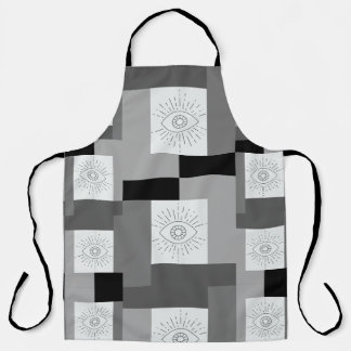 Evil eye Black, White and Grey graphic design Apron