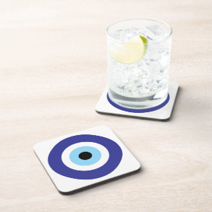 Evil Eye Blue Mati circle plastic coaster set
