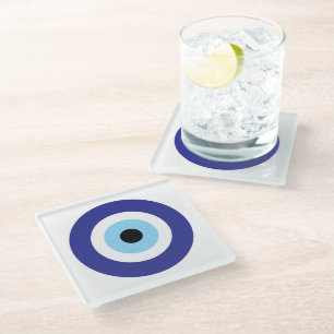 Evil Eye Blue Mati circles glass coaster