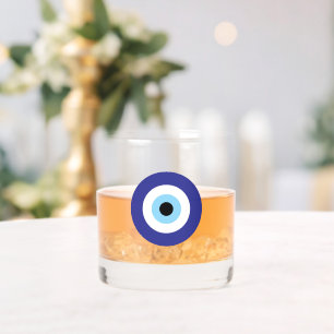 Evil Eye Blue Mati Greek Turkish Symbol Custom Whiskey Glass