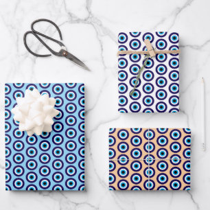 Evil Eye Blue Mati pattern gift wrap sheets