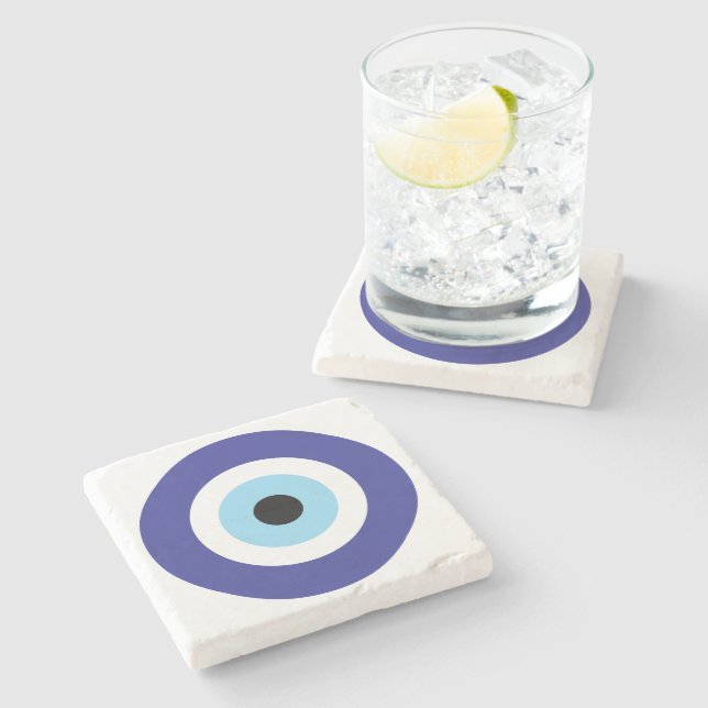 Evil Eye Blue Mati stone coaster with meaning (Side)