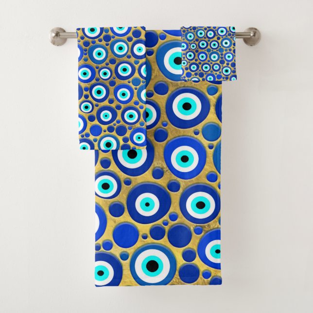 Evil Eye Charm Pattern Bath Towel Set (Insitu)