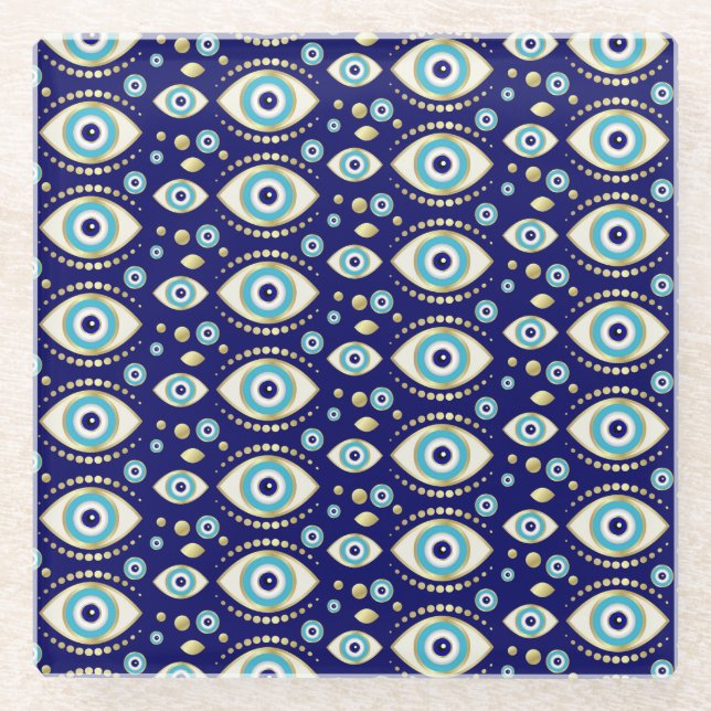 Evil Eye Charm Pattern Glass Coaster (Front)