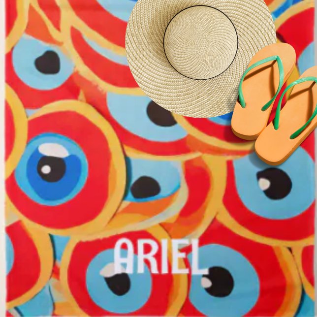 Evil Eye Colourful Red Blue Beach Towel (Creator Uploaded)