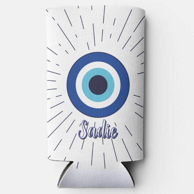 evil eye customisable  seltzer can cooler (Front)