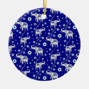 Evil Eye Elephant Good Luck amulet pattern Ceramic Tree Decoration