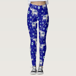 Evil Eye Elephant Good Luck amulet pattern Leggings