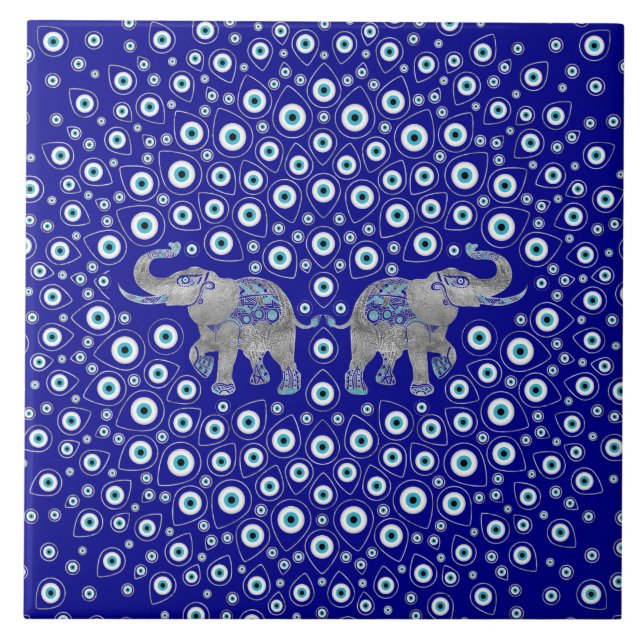 Evil Eye Elephant Good Luck Charm Tile (Front)
