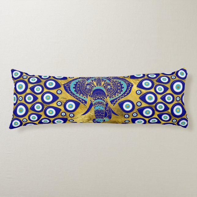 Evil Eye Elephant Mandala Ornament Body Cushion (Front)