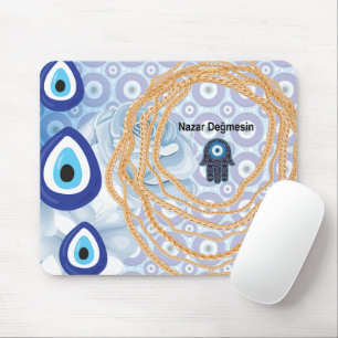 Evil eye feminine white rose mouse mat