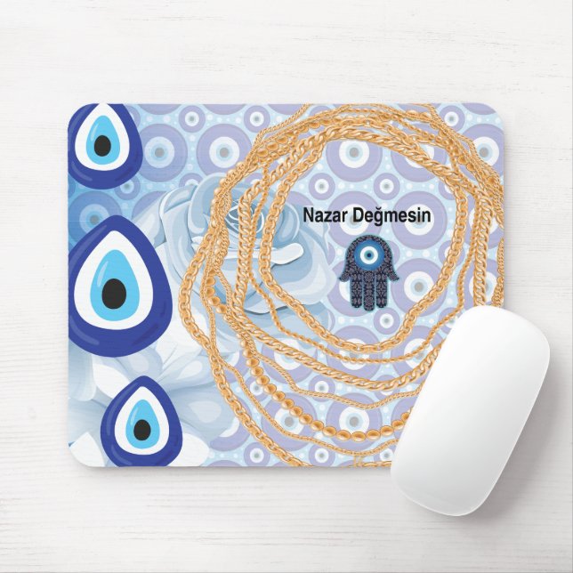 Evil eye feminine white rose mouse mat (With Mouse)