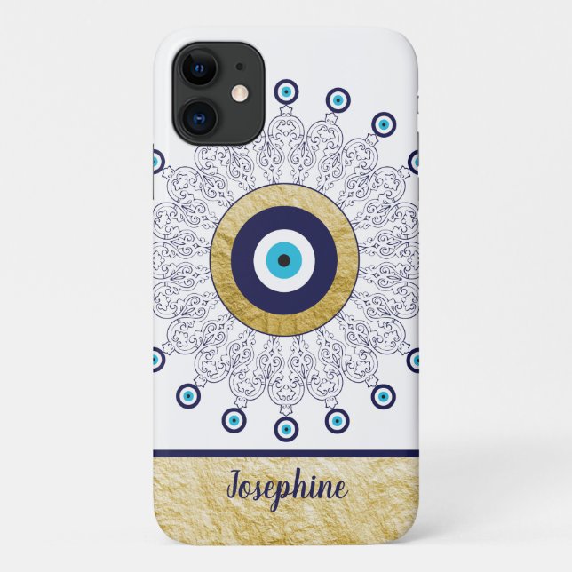 Evil Eye Gold and Blue Stylish Mandala Design Case-Mate iPhone Case (Back)
