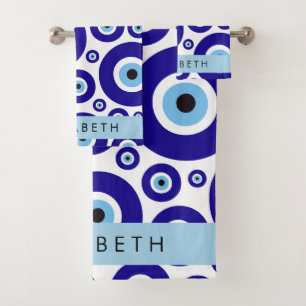 Evil Eye, Greek Eye, Turkish Eye, Mati, Your Name Bath Towel Set