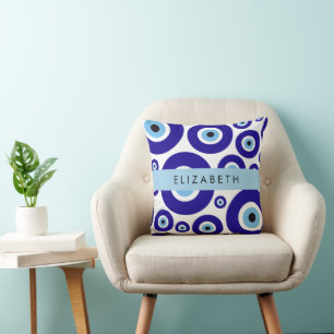 Evil Eye, Greek Eye, Turkish Eye, Mati, Your Name Cushion