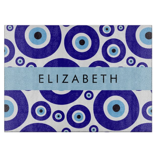 Evil Eye, Greek Eye, Turkish Eye, Mati, Your Name Cutting Board (Front)
