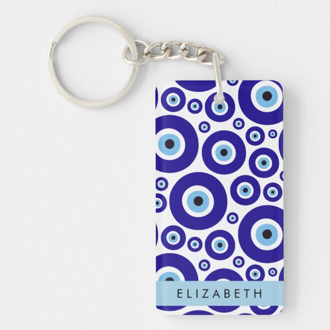 Evil Eye, Greek Eye, Turkish Eye, Mati, Your Name Key Ring (Front)