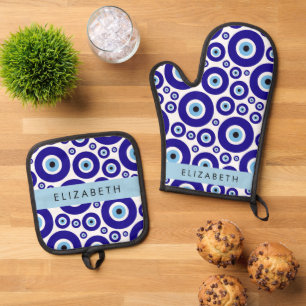 Evil Eye, Greek Eye, Turkish Eye, Mati, Your Name Oven Mitt & Pot Holder Set