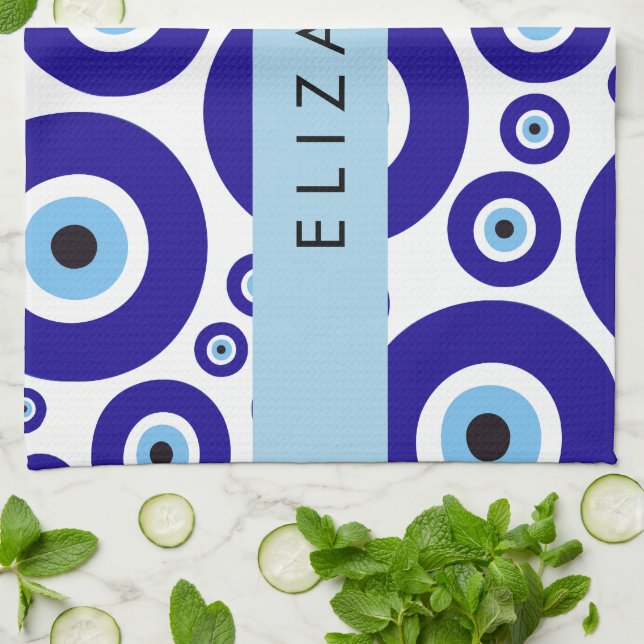 Evil Eye, Greek Eye, Turkish Eye, Mati, Your Name Tea Towel (Folded)