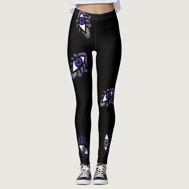 Evil eye leggings, Black evil eye loungewear Leggings (Front)
