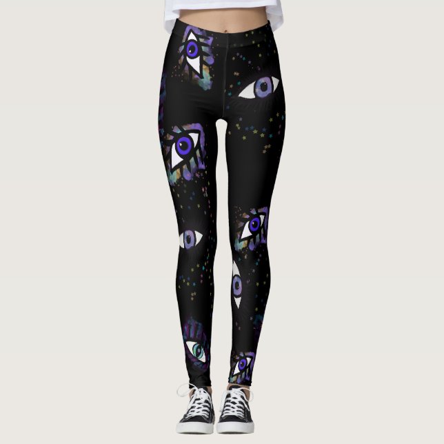 Evil eye leggings, Black evil eye loungewear Leggings (Front)