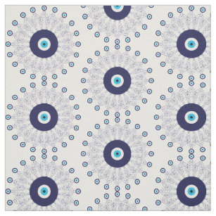 Evil Eye Mandala Pattern in Blue and White Fabric