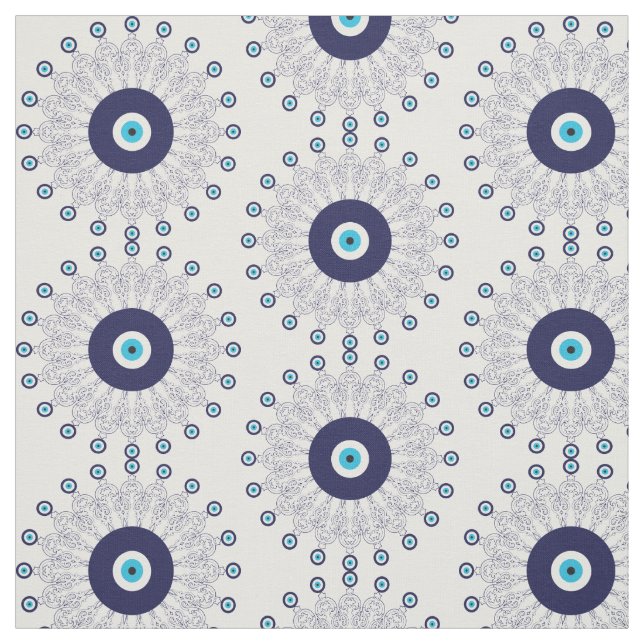 Evil Eye Mandala Pattern in Blue and White Fabric (Swatch)