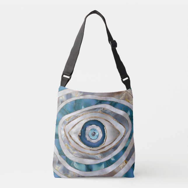 Evil Eye Mineral textures and gold Crossbody Bag (Front)