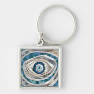 Evil Eye Mineral textures and gold Key Ring