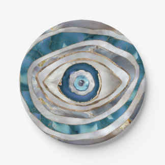 Evil Eye Mineral textures and gold Paper Plate