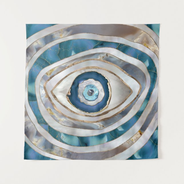 Evil Eye Mineral textures and gold Tapestry (Front)