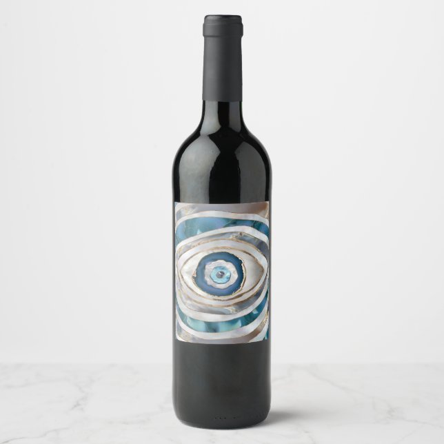 Evil Eye Mineral textures and gold Wine Label (Front)