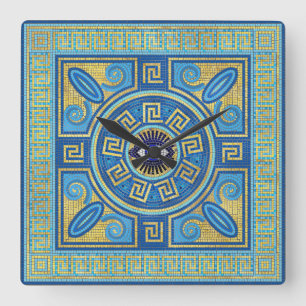 Evil Eye Mosaic Tile ornament Square Wall Clock