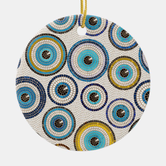 Evil Eye Mosaic Tile Pattern Ceramic Tree Decoration (Front)