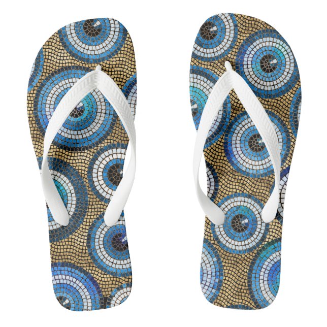 Evil Eye Mosaic Tile Pattern Flip Flops (Footbed)