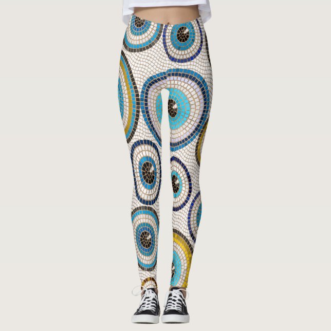Evil Eye Mosaic Tile Pattern Leggings (Front)