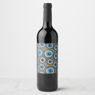 Evil Eye Mosaic Tile Pattern Wine Label