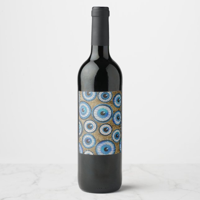 Evil Eye Mosaic Tile Pattern Wine Label (Front)