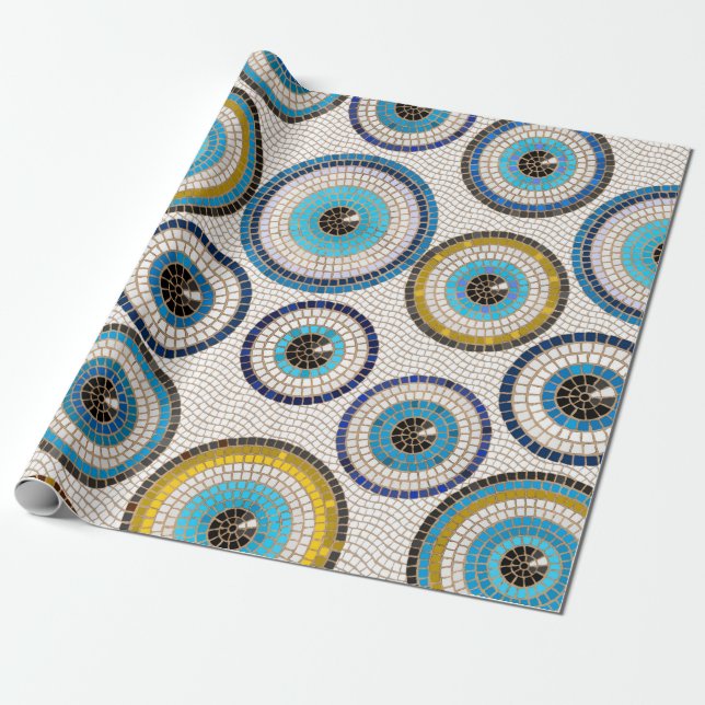 Evil Eye Mosaic Tile Pattern Wrapping Paper (Unrolled)