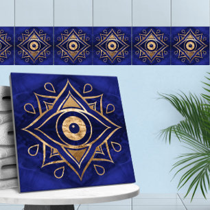 Evil Eye Ornament Gold and Blue Marble Tile