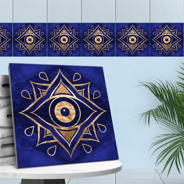 Evil Eye Ornament Gold and Blue Marble Tile (Creator Uploaded)