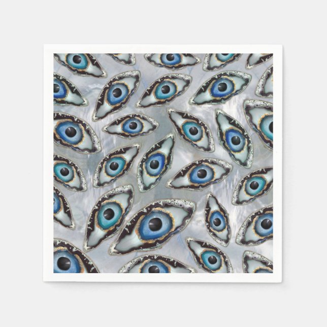 Evil Eye Pattern Geodes and Crystals on pearl Napkin (Front)