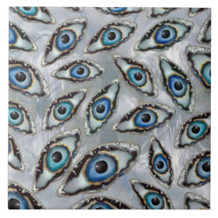 Evil Eye Pattern Geodes and Crystals on pearl Tile