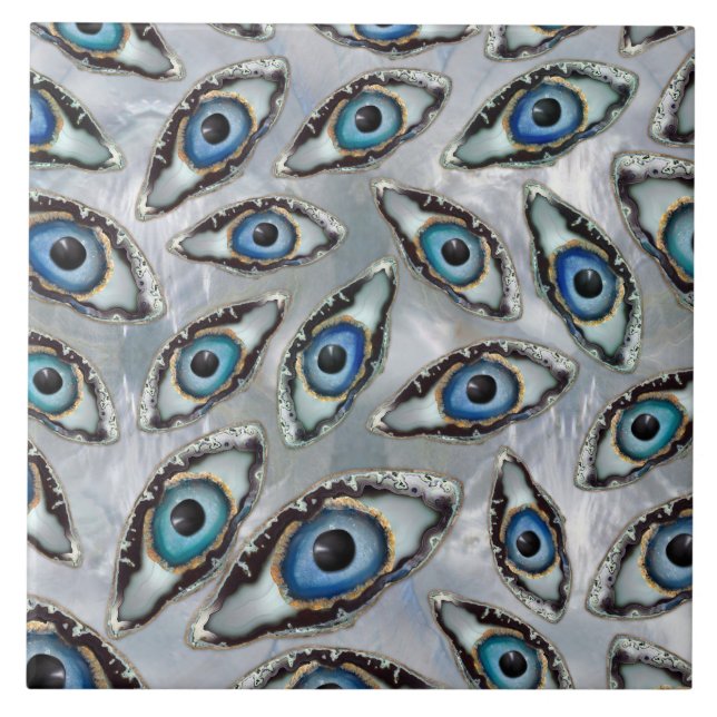 Evil Eye Pattern Geodes and Crystals on pearl Tile (Front)
