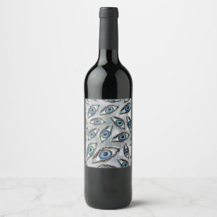 Evil Eye Pattern Geodes and Crystals on pearl Wine Label