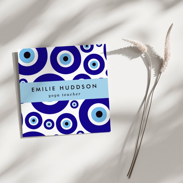 Evil Eye Pattern, Greek Eye, Nazar, Yoga Teacher Square Business Card (Creator Uploaded)