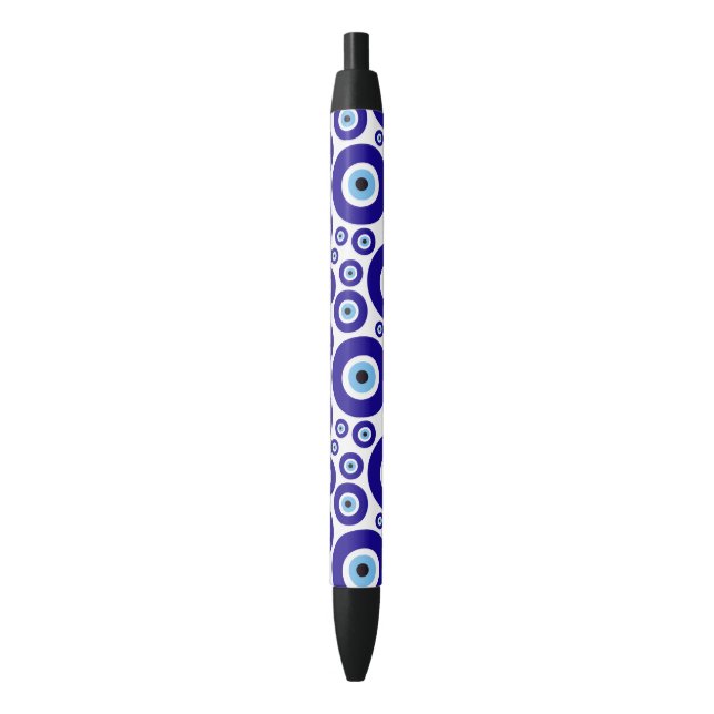 Evil Eye Pattern, Greek Eye, Turkish Eye, Nazar Black Ink Pen (Front Vertical)